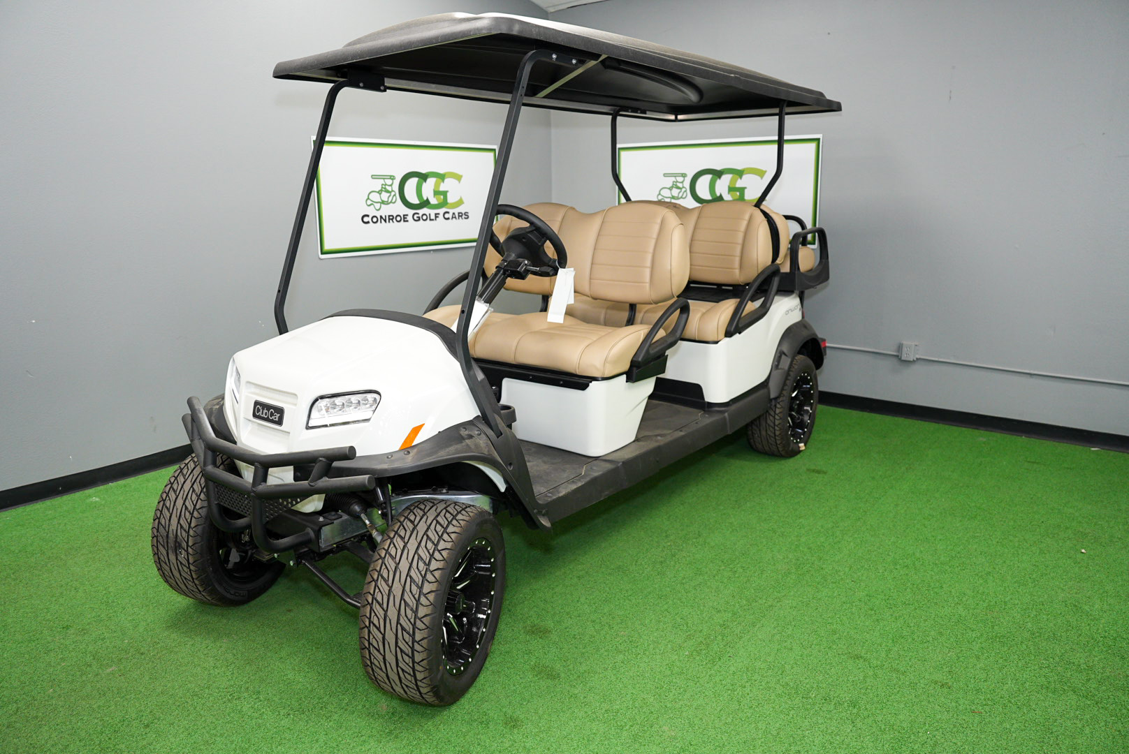 Check out our impressive inventory of the latest models of golf cars in every size and capacity, including the extended length model shown here.